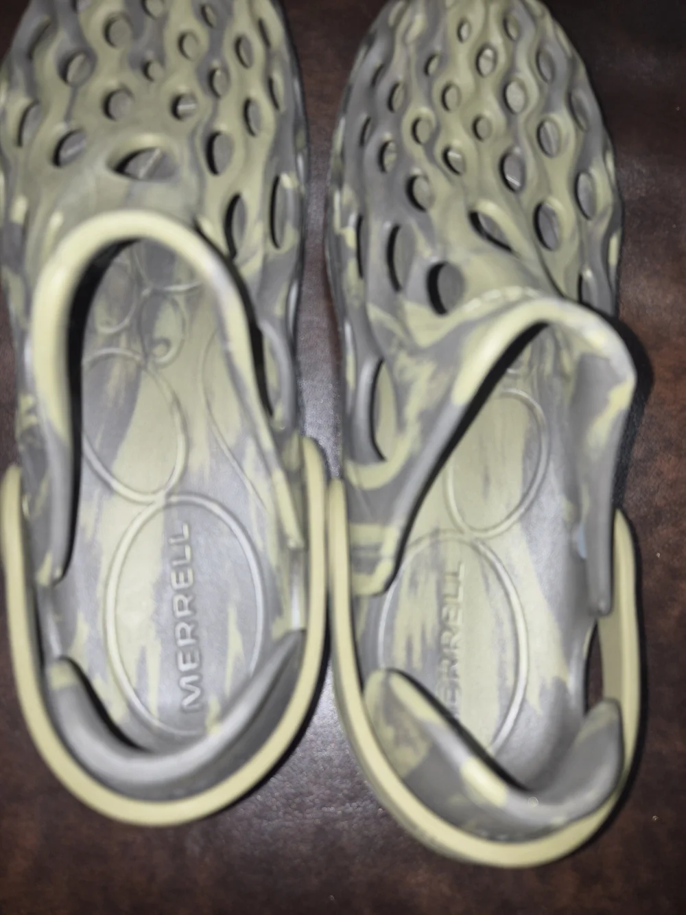 Merrell Olive and Gray Ventilated Slip-On Foam Loafers